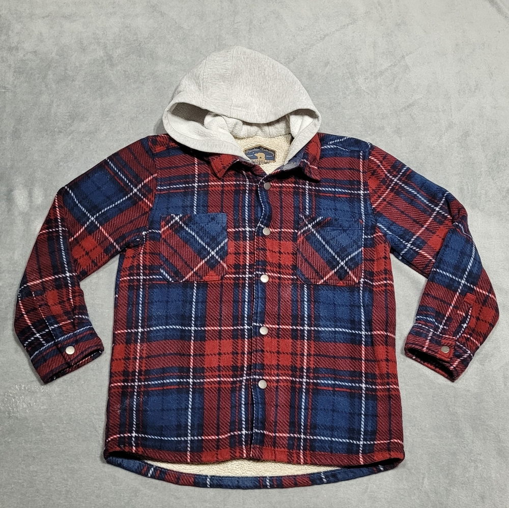 Freedom Foundry Boy's Sherpa Lined Plaid Flannel Hoodie Size Large